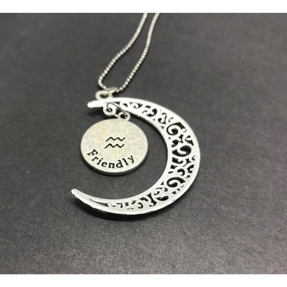 Aquarius ♒️ Filigree Crescent Moon Pendant - Picture 3 of 8